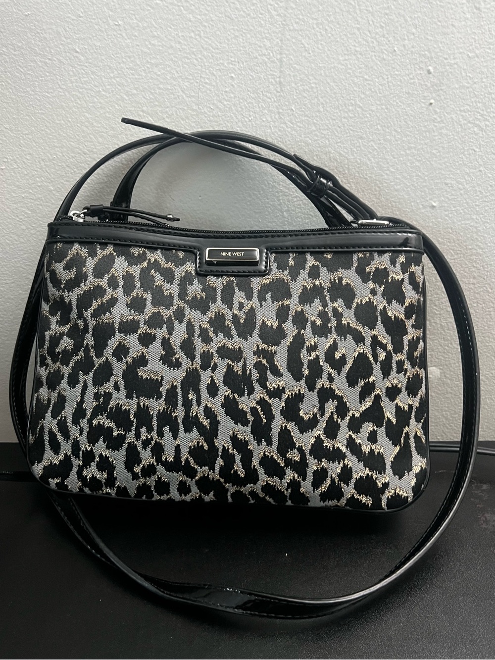 Nine West Leopard Animal Print Crossbody Double Zip Pockets
